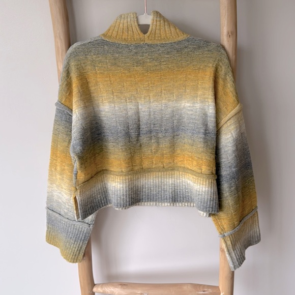 Pilcro Anthropologie Mock Neck Yellow Gray Ombre Knit Crop Pullover Sweater XS - Picture 10 of 16